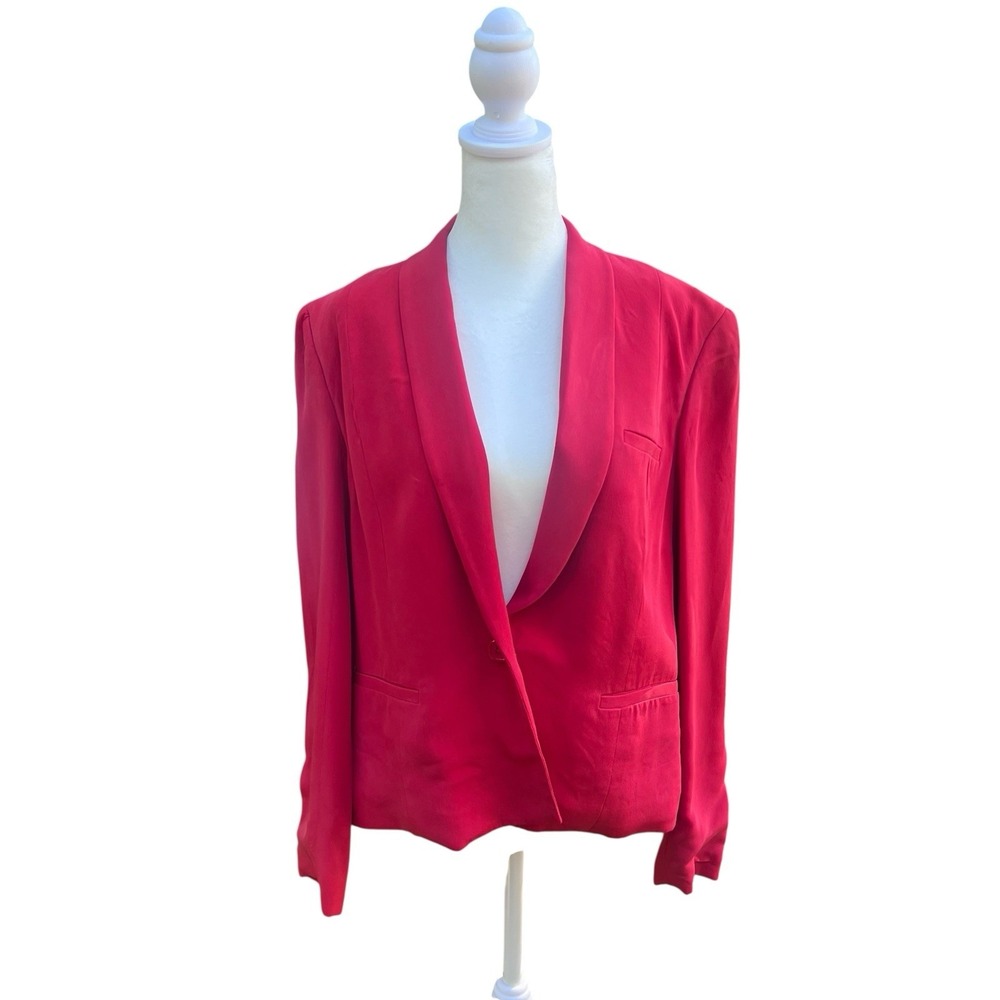 Jenni Kayne Red Silk Blazer Jacket Size 8 Classic